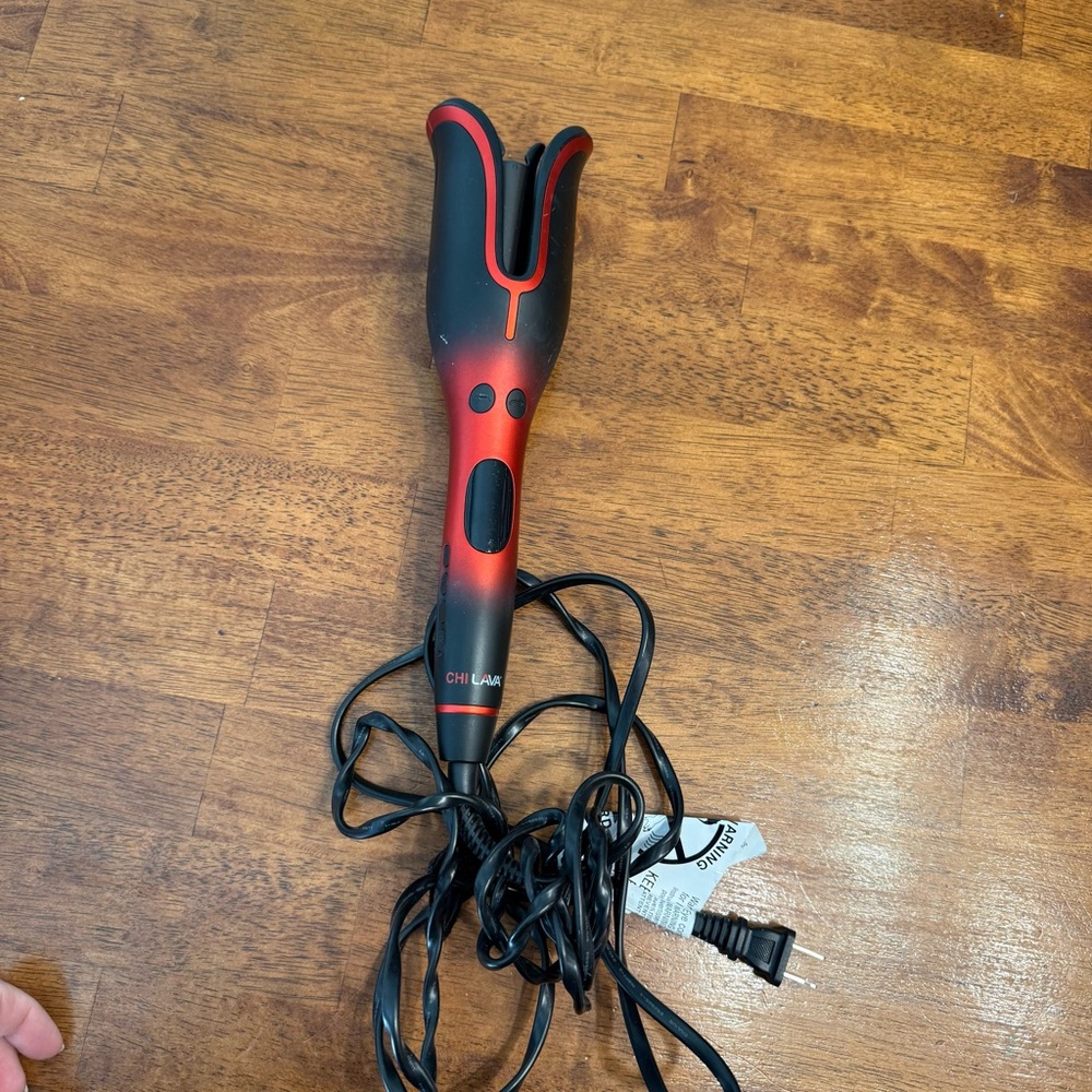 CHI Lava Volcanic Ceramic Pro Spin N Curl 1” Automatic Rotating Curler red black